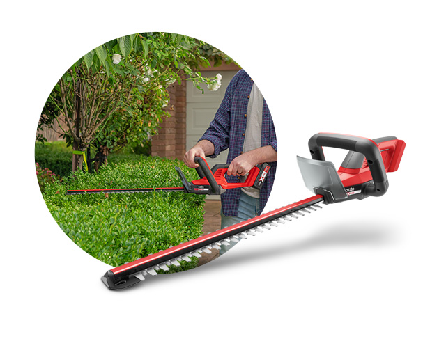 A battery-powered hedge saw