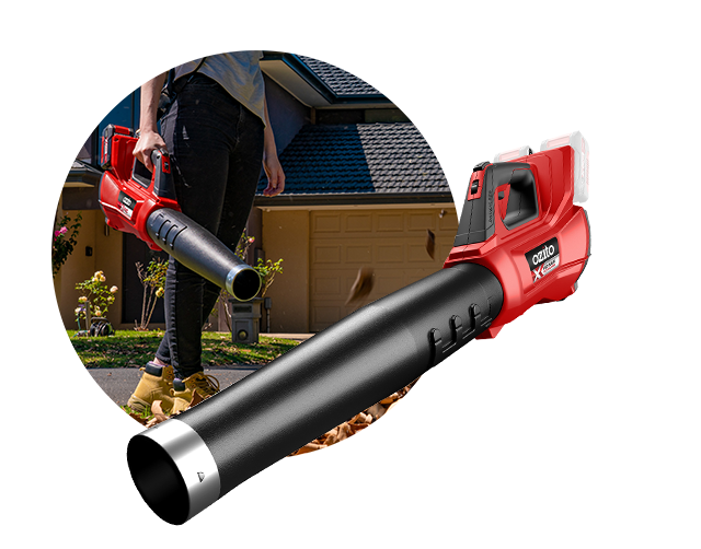 Working with a battery powered leaf blower